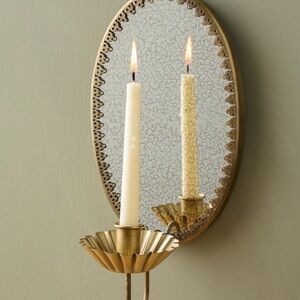 Magnolia Gold Oval Wall Mirror with Candle Holder